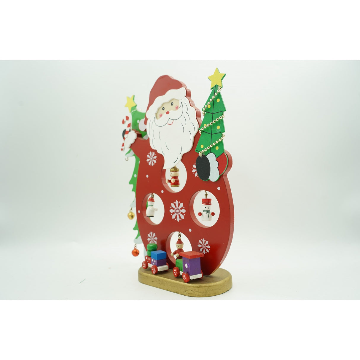 Figurina decorata, Mos Craciun, Rosu, din Lemn, 18 cm x 24.5 cm, Interior, Vivimall - vivimall.ro