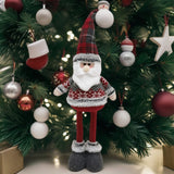 Figurina Decorativa, Pentru Craciun, Vivimall, Mos Craciun, Picioare Telescopice, Inaltime Reglabila 44-54cm, Bluza cu Fulgi, Rosu/Gri - vivimall.ro