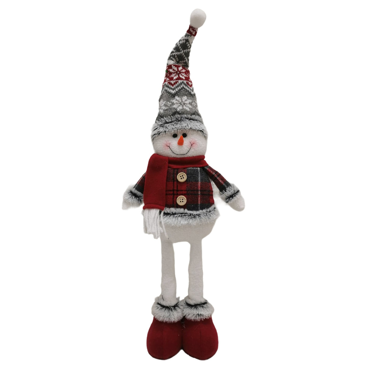 Figurina Decorativa, Pentru Craciun, Om De Zapada, Picioare Telescopice, Inaltime Reglabila 44-54Cm, Caciula Cu Fugi, Rosu/ - vivimall.ro