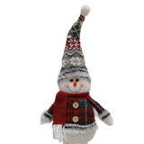 Figurina Decorativa, Pentru Craciun, Vivimall, Om de Zapada, Picioare Telescopice, Inaltime Reglabila 44-54cm, Caciula cu Fugi, Rosu/Gri - vivimall.ro