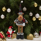 Figurina Decorativa, Pentru Craciun, Vivimall, Ren, Picioare Telescopice, Inaltime Reglabila 44-54cm, Bluza cu Fulgi, Rosu/Gri - vivimall.ro