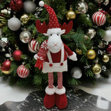 Figurina Decorativa, Pentru Craciun, Vivimall, Ren, Picioare Telescopice, Inaltime Reglabila 44-54cm, Caciula cu Inimioare, Alb/Rosu - vivimall.ro