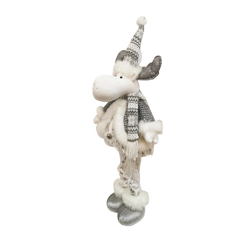 Figurina Decorativa, Pentru Craciun, Vivimall, Ren, Picioare Telescopice, Inaltime Reglabila 52- 82 cm, Pantaloni Luciosi, Alb/Argintiu - vivimall.ro