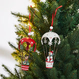 Figurina pentru Brad de Craciun, Flippy, Model Om de Zapada in Balon cu Aer Cald, Ornament pentru Brad, din Metal, 11 x 5.5 x 5.5 cm, Alb - vivimall.ro