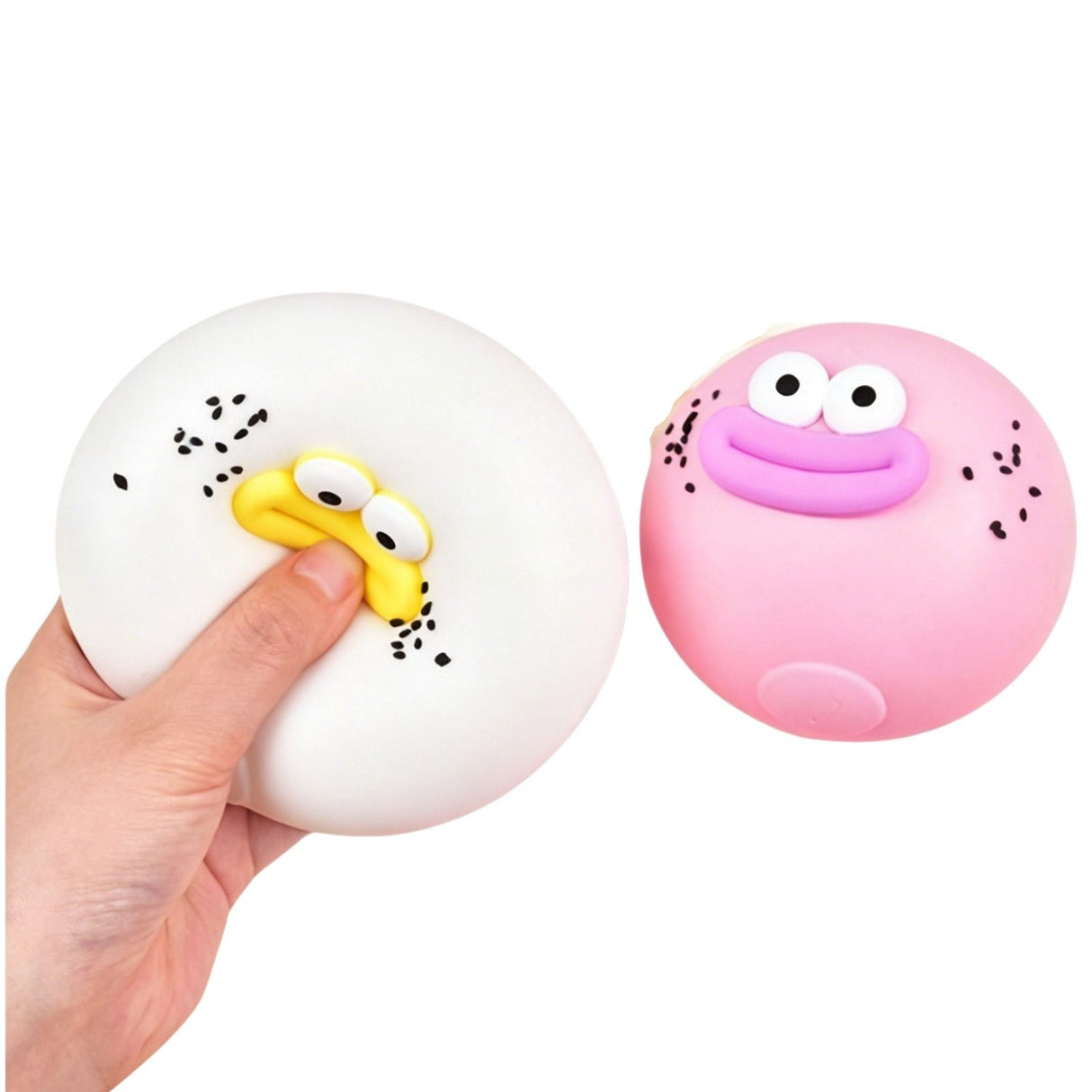 Jucărie squishy Flippy gogoașă cu ochi mari, alb și roz, 9 cm, vedere frontală
