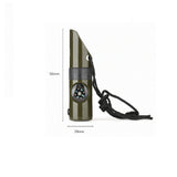 Kit supravieturie Vivimall, Fluier multifunctional 7 in 1, pentru drumetii, hiking, lupa, fluier, termometru, depozitare pastile, busola, din material ABS, cu snur,  9,7 x 2,8 cm, verde - vivimall.ro