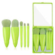 Set 5 Mini Pensule de Machiaj, Vivimall, Portabile, in Carcasa cu Oglinda, din Par Sintetic Moale, Verde Lime, 12x7x2.5 cm - vivimall.ro