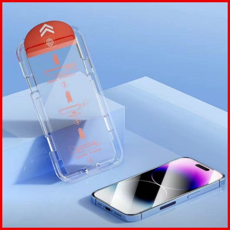 Folie de Protectie cu Instalare Rapida, Flippy, pentru Apple iPhone 15, Tempered Glass Easy Tool, Full Cover, Protectie Difuzor, HD, Margini Negre, Transparent - vivimall.ro