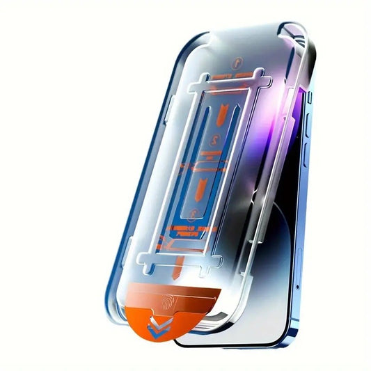 Folie de Protectie cu Instalare Rapida, Vivimall, pentru Apple iPhone 15, Tempered Glass Easy Tool, Full Cover, Protectie Difuzor, HD, Margini Negre, Transparent - vivimall.ro