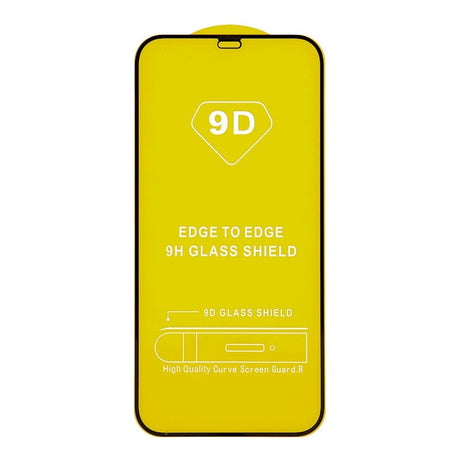 Folie Tempered Glass 9D Full Cover pentru iPhone 15 Pro Max, margini negre, vedere frontală