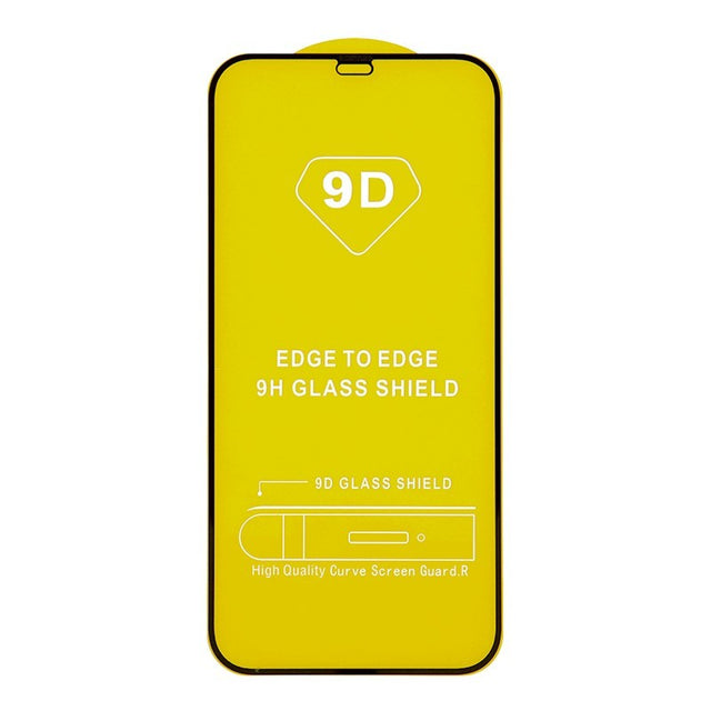 Folie Tempered Glass 9D Full Cover pentru iPhone 15 Pro Max, margini negre, vedere frontală