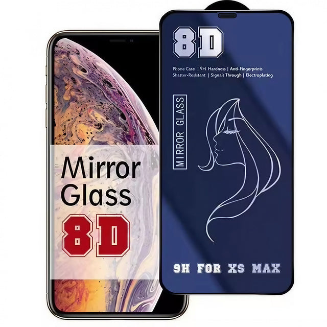 Folie sticlă temperată Mirror 8D pentru iPhone 15 Plus, efect oglindă albastru, vedere frontală