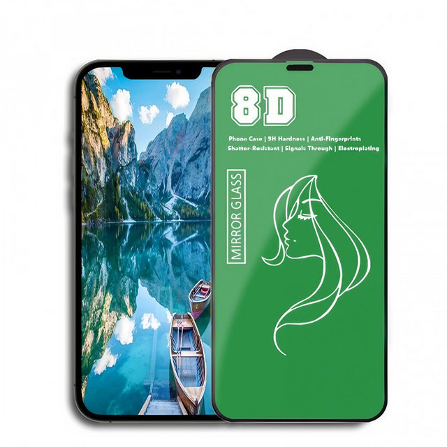 Folie protecție iPhone 15 Pro Tempered Glass Mirror 8D efect oglindă verde, vedere frontală