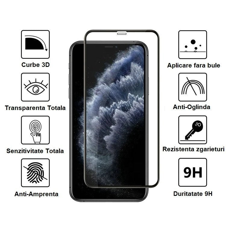 Folie de protectie Full Glue Sticla securizata pentru Apple iPhone XS Max, Negru - vivimall.ro