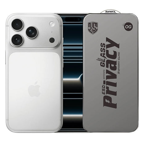 Folie de Protectie pentru Apple iPhone 17 Pro, Vivimall, Sticla Securizata ESD Antistatica, Super-X Privacy OG, Margini Negre, 0.30 mm, Transparent Inchis - vivimall.ro