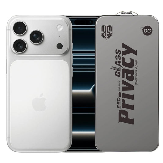 Folie de Protectie pentru Apple iPhone 17 Pro, Vivimall, Sticla Securizata ESD Antistatica, Super-X Privacy OG, Margini Negre, 0.30 mm, Transparent Inchis - vivimall.ro