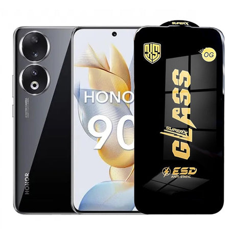 Folie sticlă securizată ESD Honor 90 Smart, margini negre 0.35 mm, vedere frontală