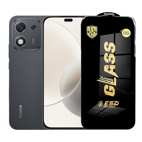 Folie protecție Honor X70i din sticlă securizată ESD, 0,35 mm, margini negre, vedere frontală