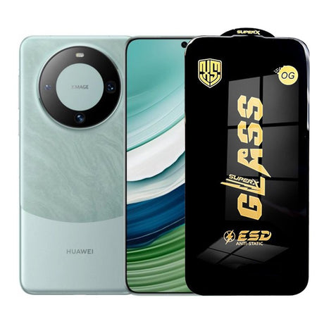 Folie sticlă securizată ESD pentru Huawei Mate 60, margini negre, grosime 0.35 mm, vedere frontală