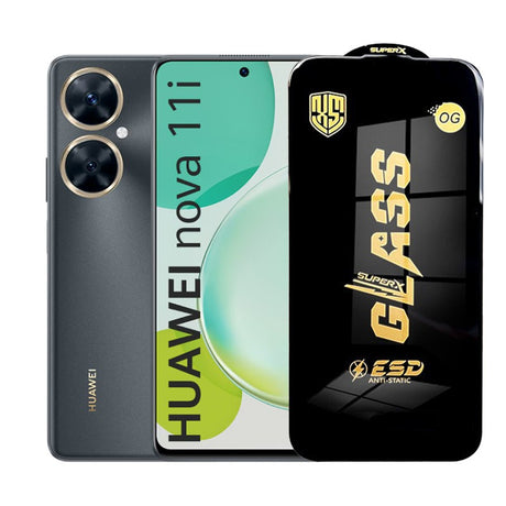 Folie protecție sticlă securizată ESD pentru Huawei Nova 11i, margini negre, 0.35 mm, vedere frontală