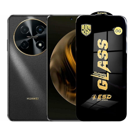 Folie sticlă securizată ESD pentru Huawei Nova 12i, grosime 0.35 mm, margini negre, vedere frontală