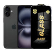 Folie protecție iPhone 16 Plus din sticlă securizată ESD, 0.35 mm, margini negre, vedere frontală