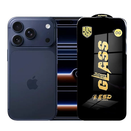 Sticlă securizată ESD pentru iPhone 17 Pro, 0.35 mm, margini negre, vedere frontală produs