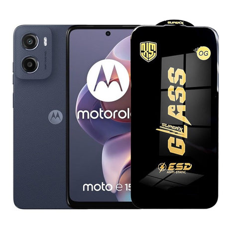 Folie protecție sticlă securizată ESD pentru Motorola Moto E15, margini negre, 0.35 mm, vedere frontală