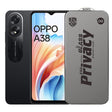 Folie sticlă securizată ESD Flippy Super-X Privacy pentru Oppo A38, vedere frontală, margini negre