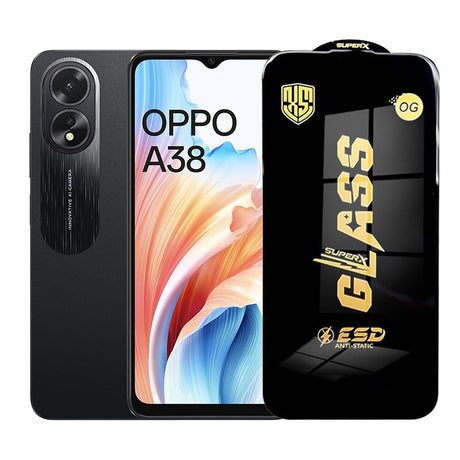 Sticlă securizată ESD pentru Oppo A38, grosime 0,35 mm, margini negre, vedere frontală