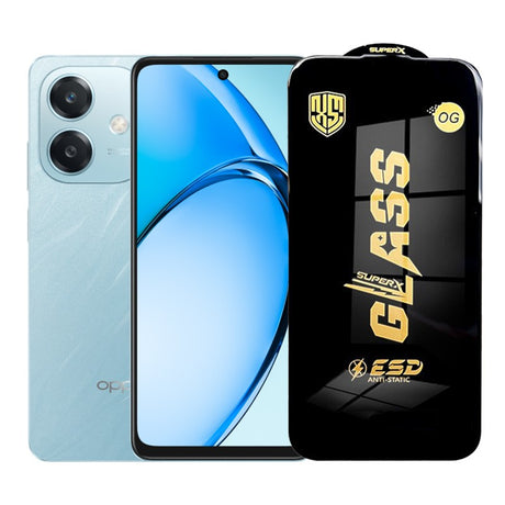 Sticlă securizată ESD pentru Oppo A3x, 0.35 mm, margini negre, vedere frontală pe ecran
