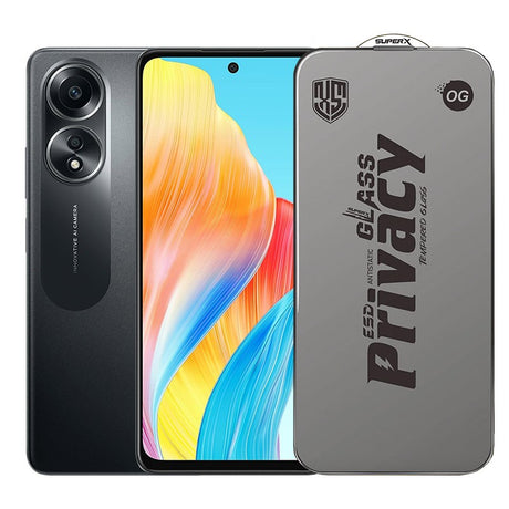 Folie de Protectie pentru Oppo A58, Vivimall, Sticla Securizata ESD Antistatica, Super-X Privacy OG, Margini Negre, 0.30 mm, Transparent Inchis - vivimall.ro