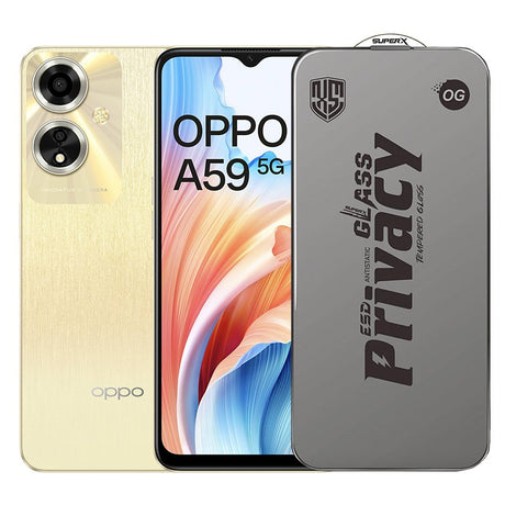 Folie sticlă securizată ESD Oppo A59, Super-X Privacy OG, margini negre, 0.30 mm – vedere frontală