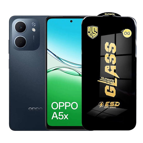 Folie sticlă securizată ESD pentru Oppo A5x, grosime 0,35 mm, margini negre, vedere frontală