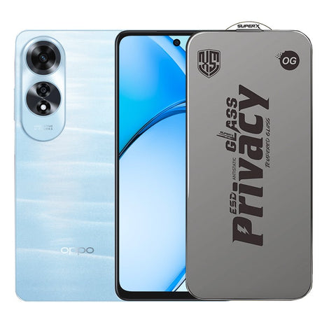 Folie sticlă securizată ESD antistatică Oppo A60, model Super-X Privacy OG, margini negre, vedere frontală