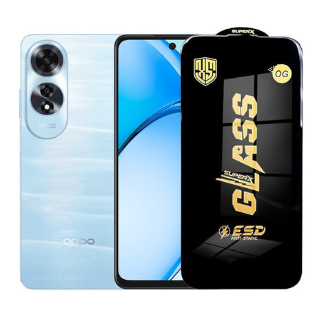 Folie sticlă securizată ESD pentru Oppo A60, grosime 0,35 mm, margini negre, vedere frontală