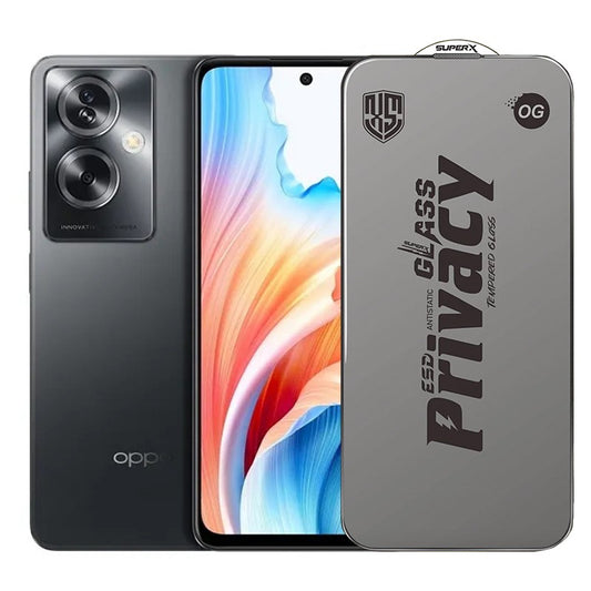 Folie de Protectie pentru Oppo A79, Vivimall, Sticla Securizata ESD Antistatica, Super-X Privacy OG, Margini Negre, 0.30 mm, Transparent Inchis - vivimall.ro