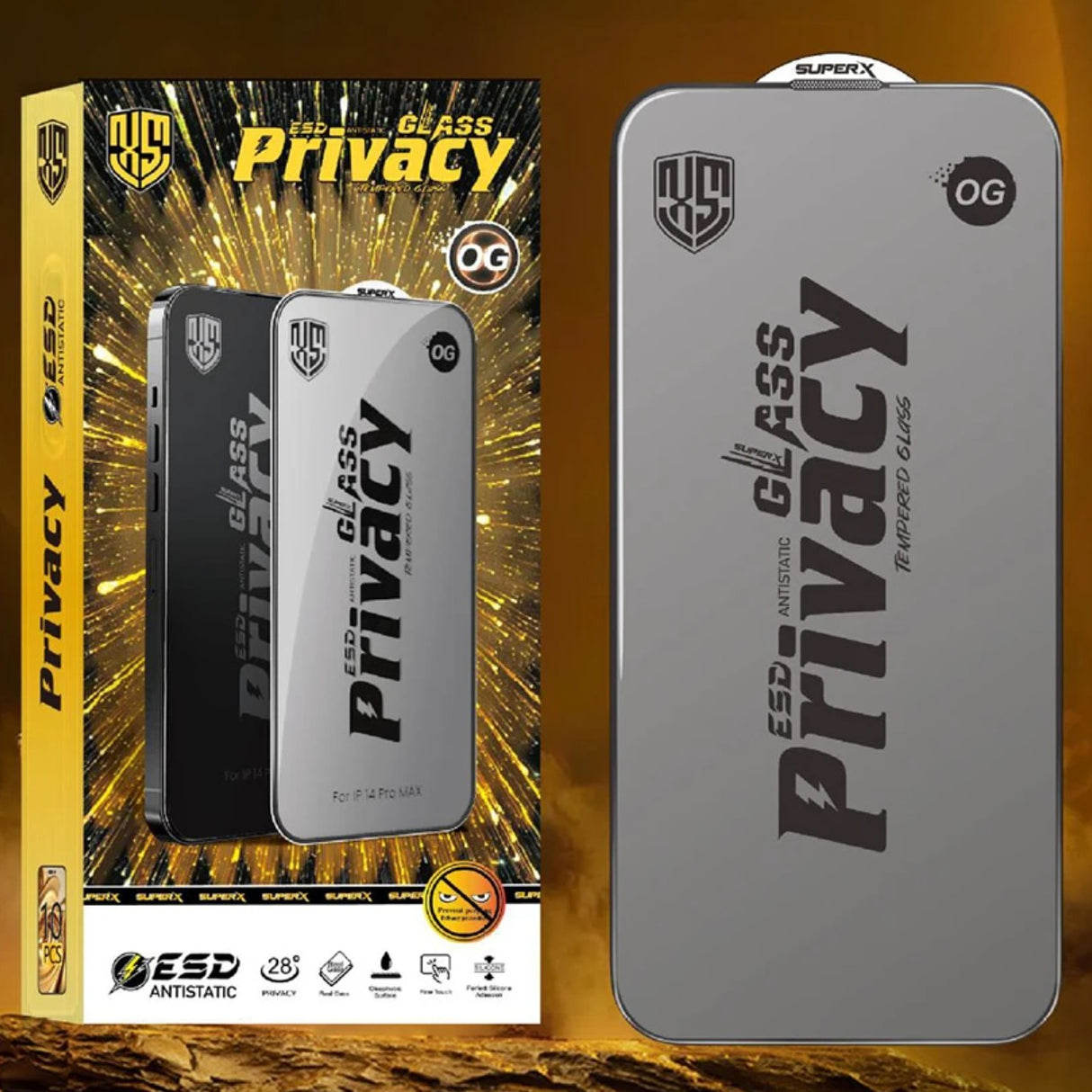 Folie de Protectie pentru Oppo A80, Flippy, Sticla Securizata ESD Antistatica, Super-X Privacy OG, Margini Negre, 0.30 mm, Transparent Inchis - vivimall.ro