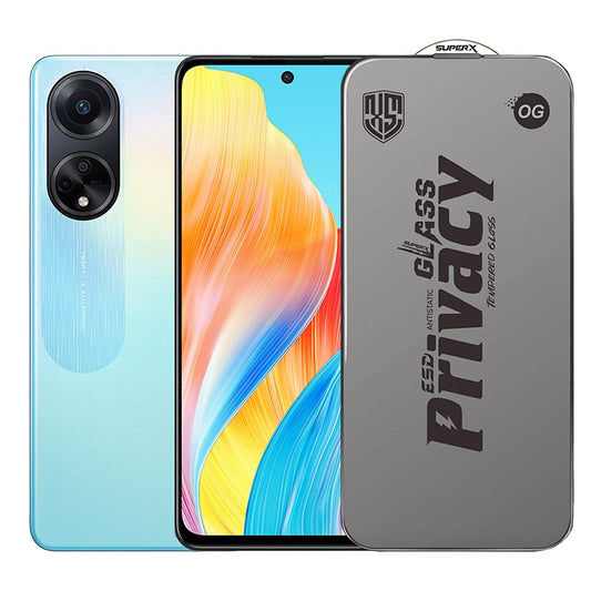 Folie de Protectie pentru Oppo A98, Vivimall, Sticla Securizata ESD Antistatica, Super-X Privacy OG, Margini Negre, 0.30 mm, Transparent Inchis - vivimall.ro