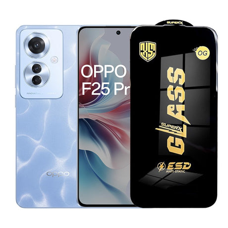 Folie protecție sticlă securizată ESD pentru Oppo F25 Pro, grosime 0,35 mm, margini negre – vedere frontală