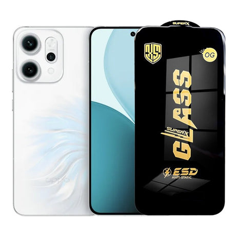 Folie sticlă securizată ESD pentru Oppo Reno14 Pro, 0.35 mm, margini negre, vedere frontală