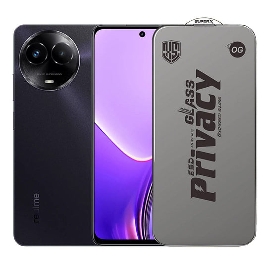 Folie de Protectie pentru Realme 11x, Vivimall, Sticla Securizata ESD Antistatica, Super-X Privacy OG, Margini Negre, 0.30 mm, Transparent Inchis - vivimall.ro