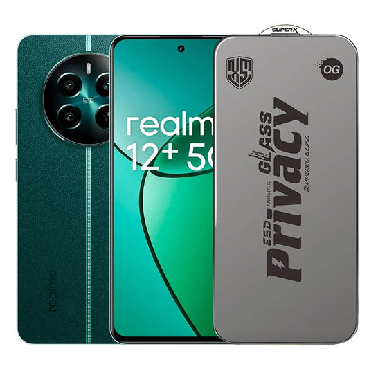 Folie de Protectie pentru Realme 12+, Vivimall, Sticla Securizata ESD Antistatica, Super-X Privacy OG, Margini Negre, 0.30 mm, Transparent Inchis - vivimall.ro