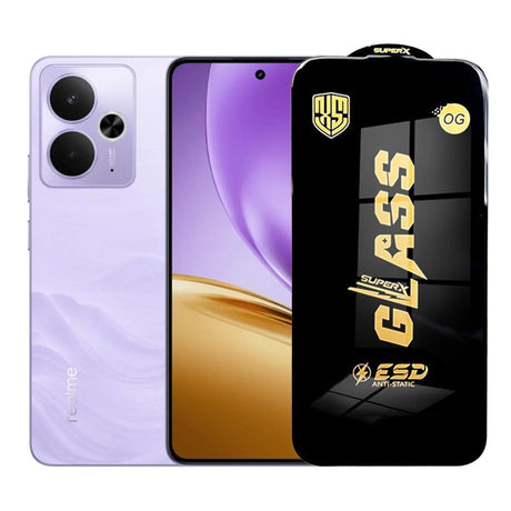 Folie protecție Realme 14T din sticlă securizată ESD, 0.35 mm, margini negre, vedere frontală