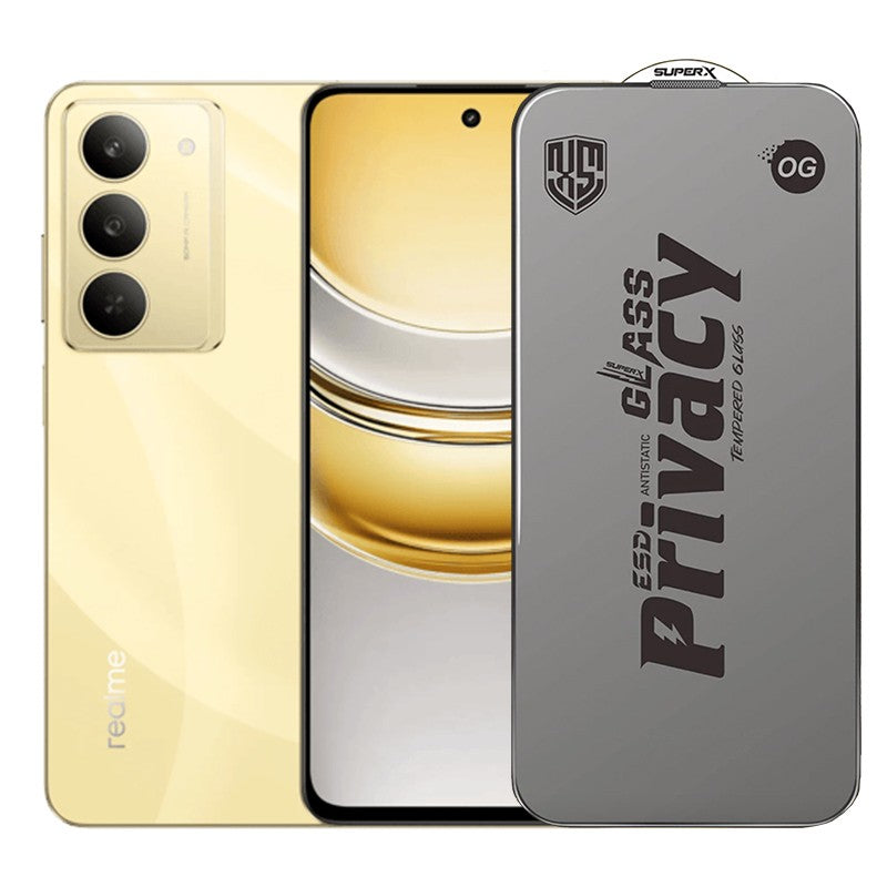 Folie de Protectie pentru Realme 14x, Flippy, Sticla Securizata ESD Antistatica, Super-X Privacy OG, Margini Negre, 0.30 mm, Transparent Inchis - vivimall.ro