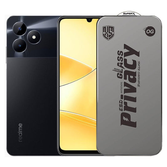 Folie de Protectie pentru Realme C51, Vivimall, Sticla Securizata ESD Antistatica, Super-X Privacy OG, Margini Negre, 0.30 mm, Transparent Inchis - vivimall.ro