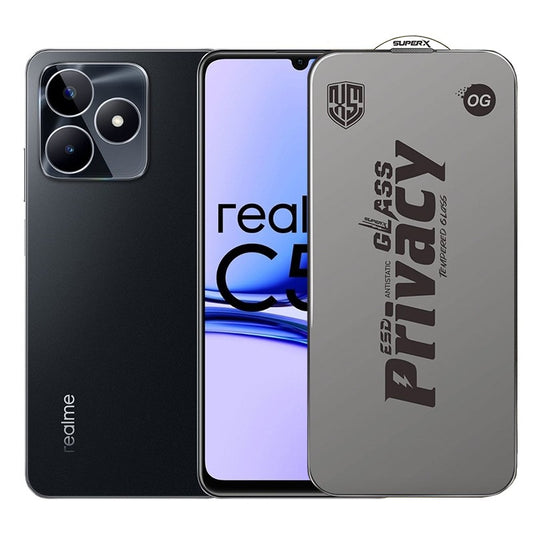 Folie de Protectie pentru Realme C53, Vivimall, Sticla Securizata ESD Antistatica, Super-X Privacy OG, Margini Negre, 0.30 mm, Transparent Inchis - vivimall.ro