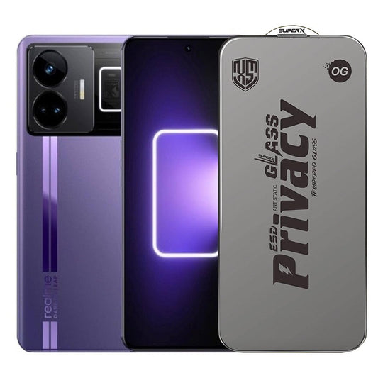 Folie de Protectie pentru Realme GT3, Vivimall, Sticla Securizata ESD Antistatica, Super-X Privacy OG, Margini Negre, 0.30 mm, Transparent Inchis - vivimall.ro
