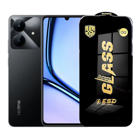 Folie sticlă securizată ESD pentru Realme Note 60x, grosime 0.35 mm, margini negre, vedere frontală