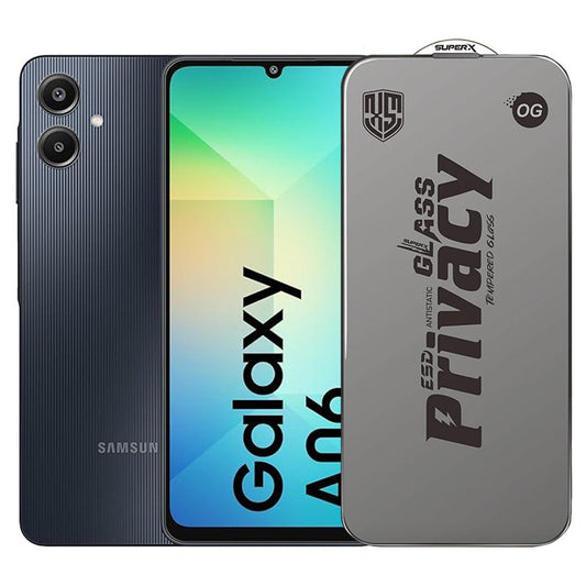 Folie de Protectie pentru Samsung Galaxy A06, Vivimall, Sticla Securizata ESD Antistatica, Super-X Privacy OG, Margini Negre, 0.30 mm, Transparent Inchis - vivimall.ro